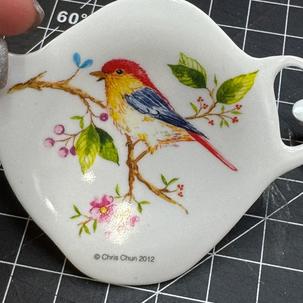 Ashdene Chris Chun Bird Melamine Tea Bag‎ Tidy Set of 2 Teapot Shaped Rests 2012